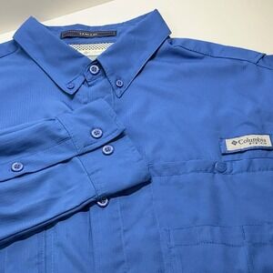 Columbia PFG Tamiami Long Sleeve Fishing Shirt‎ L Blue UPF 40 Omni Shade Outdoor